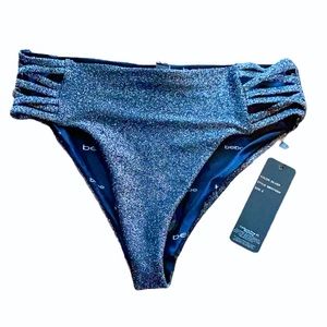 Bebe high waist silver glitter cutout bikini size small